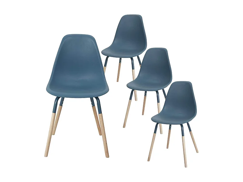 FLUK - Lot de 4 Chaises Polypropylène Bleu et Bois