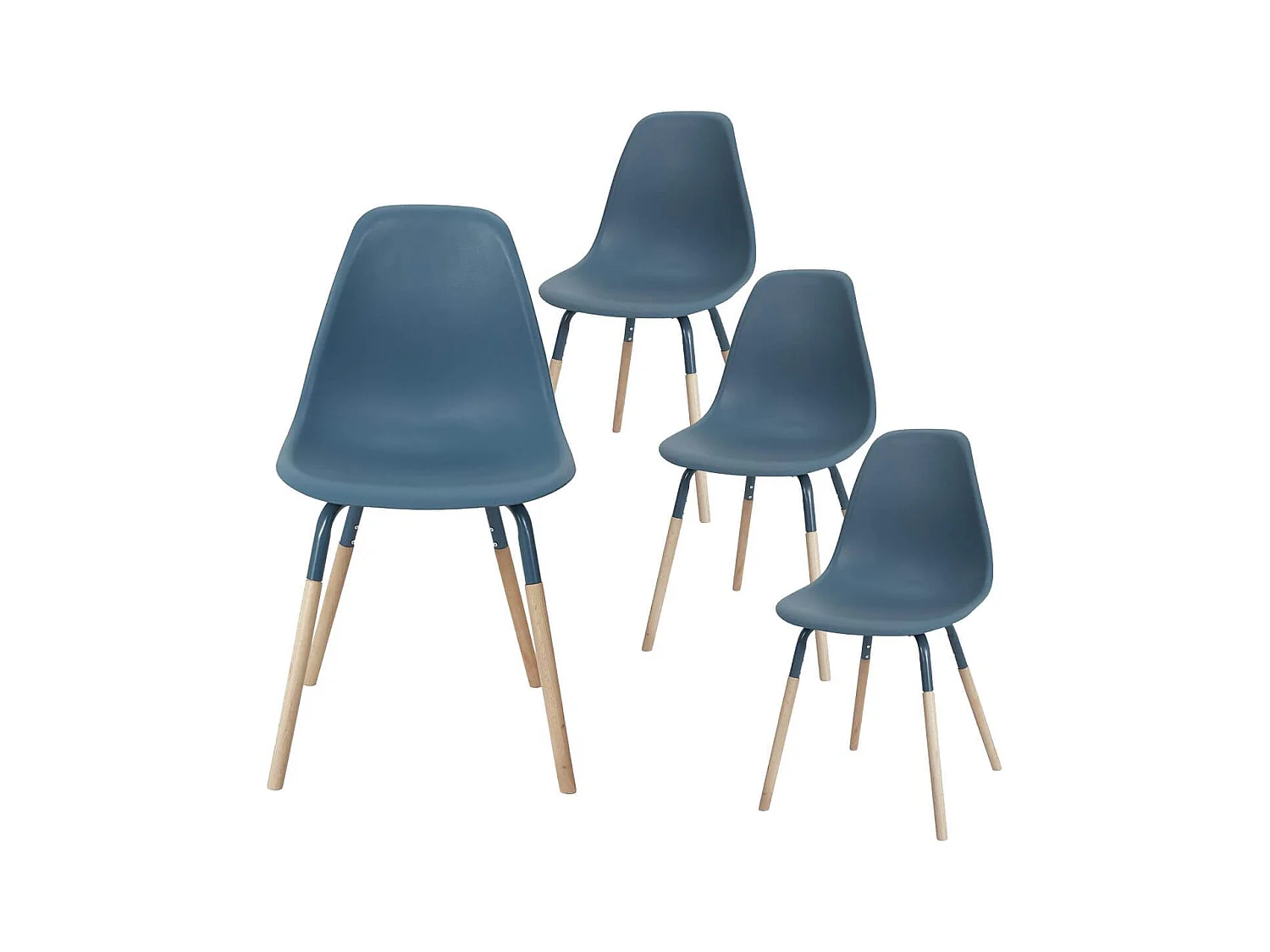 FLUK - Lot de 4 Chaises Polypropylène Bleu et Bois