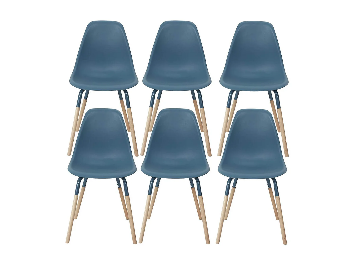 FLUK - Lot de 6 Chaises Polypropylène Bleu et Bois