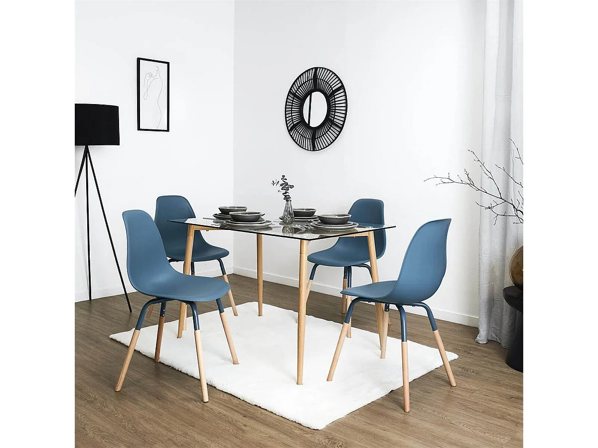 FLUK - Lot de 6 Chaises Polypropylène Bleu et Bois
