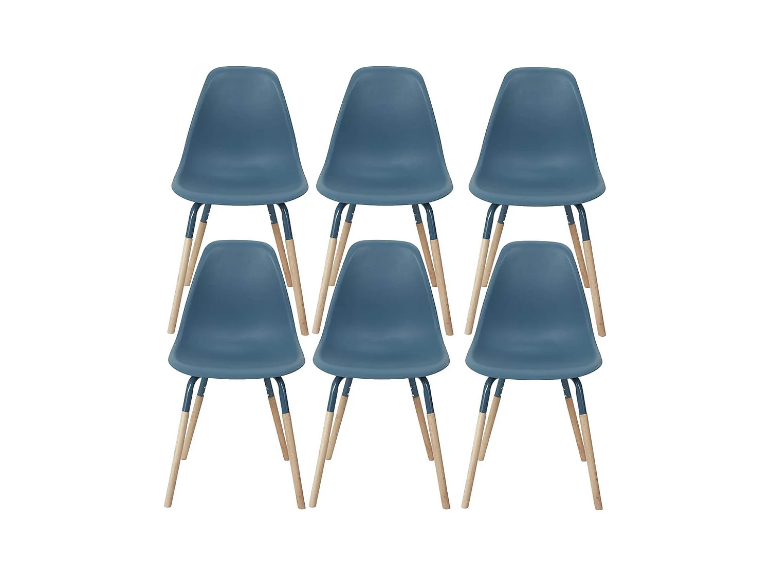 FLUK - Lot de 6 Chaises Polypropylène Bleu et Bois