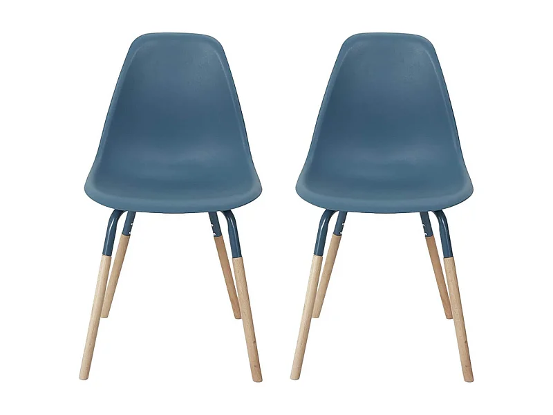 FLUK - Lot de 2 Chaises Polypropylène Bleu et Bois