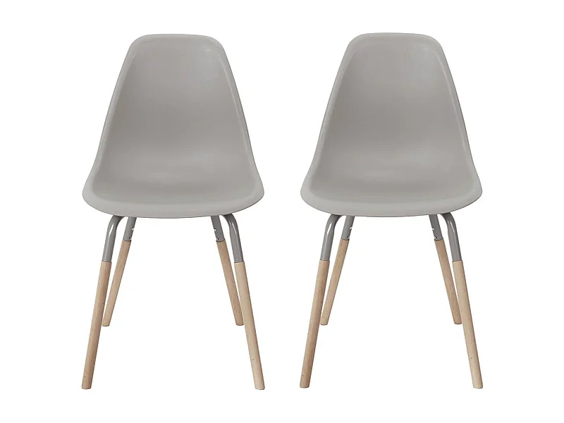FLUK - Lot de 2 Chaises Polypropylène Taupe et Bois