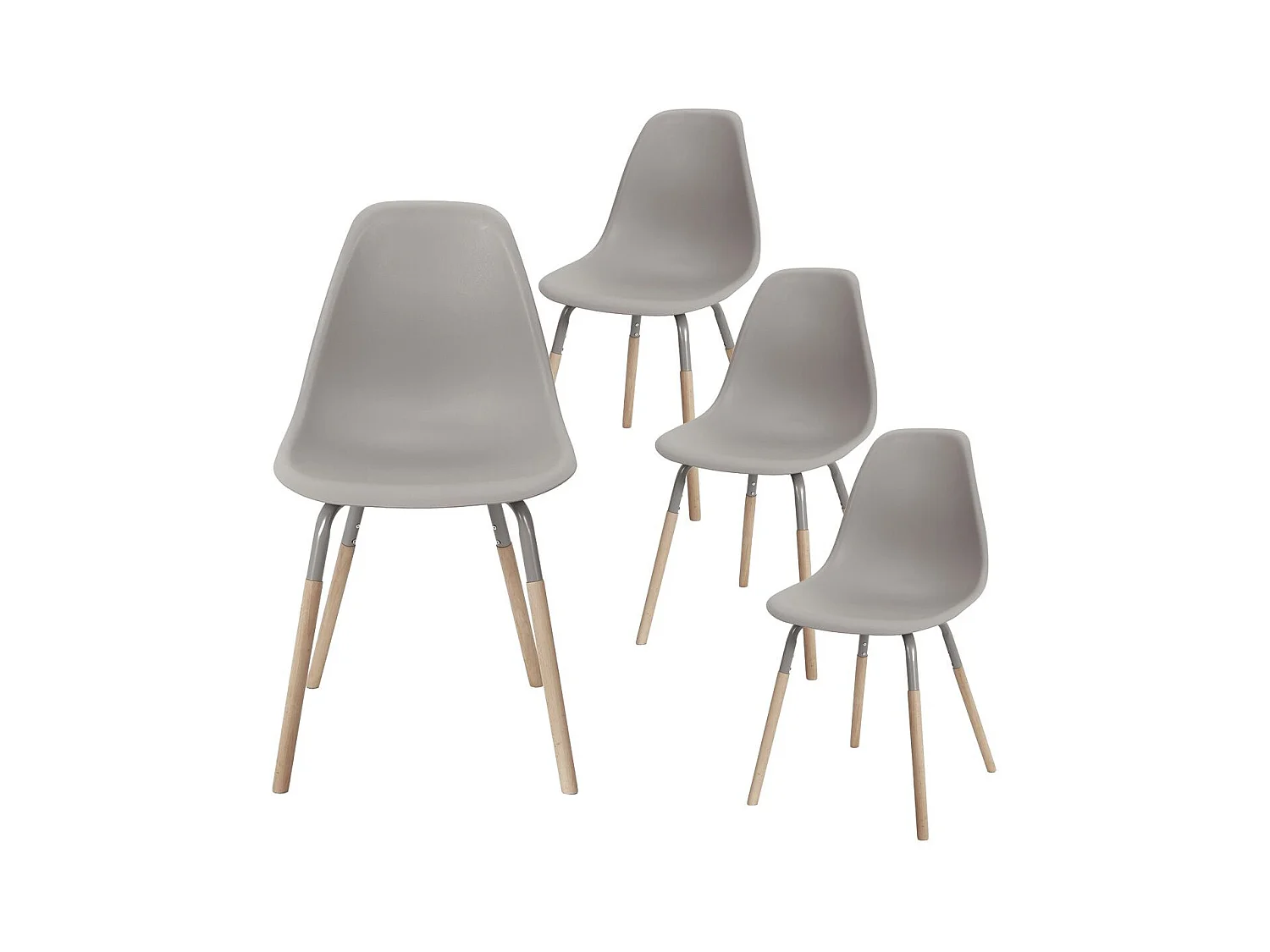 FLUK - Lot de 4 Chaises Polypropylène Taupe et Bois