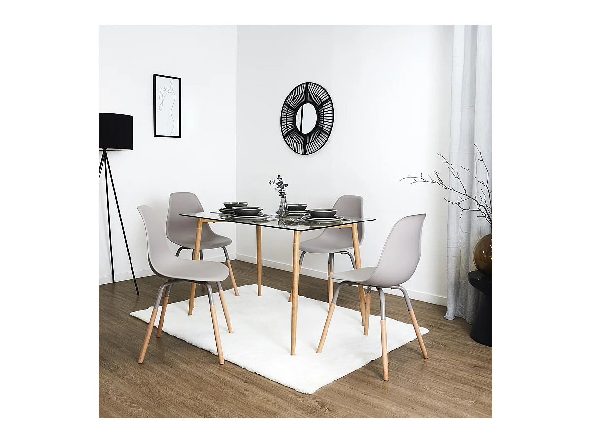 FLUK - Lot de 4 Chaises Polypropylène Taupe et Bois