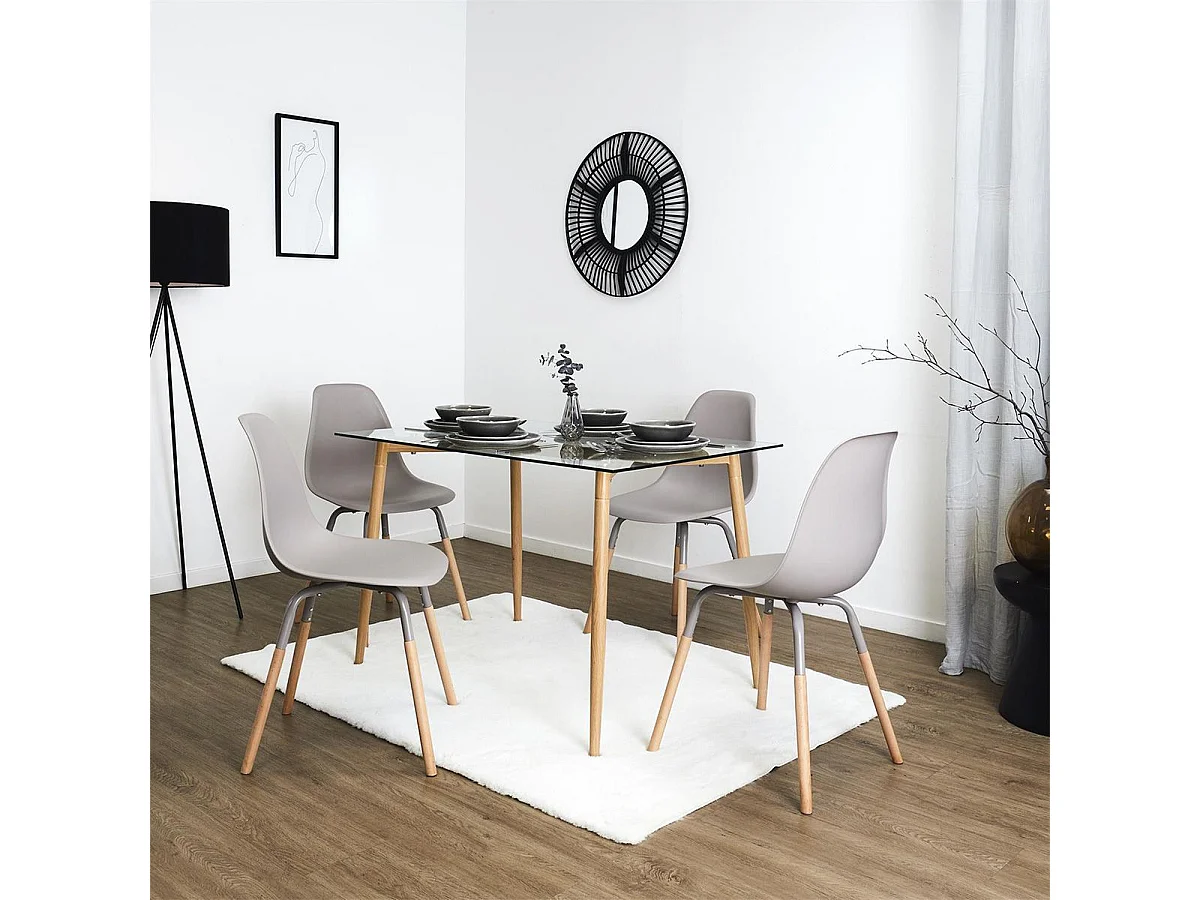 FLUK - Lot de 4 Chaises Polypropylène Taupe et Bois