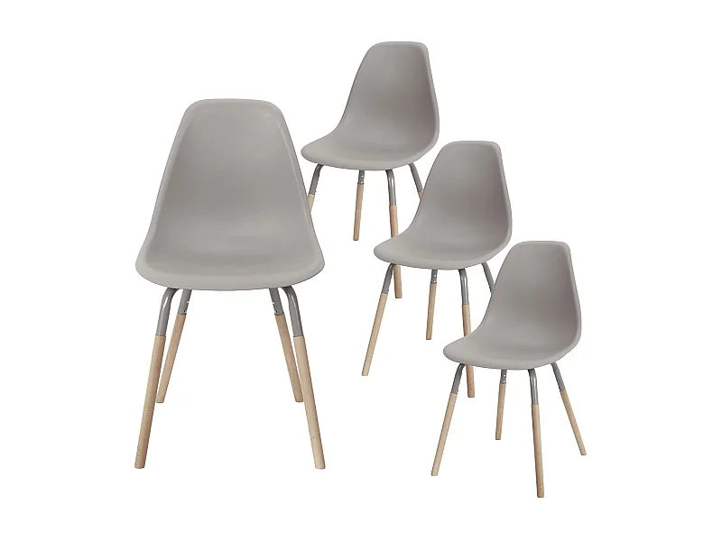 FLUK - Lot de 4 Chaises Polypropylène Taupe et Bois