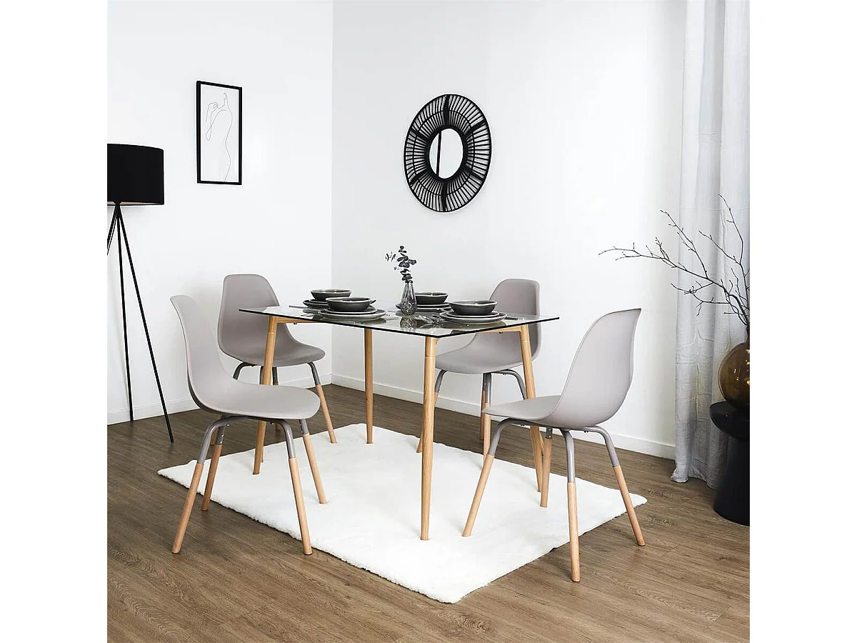 FLUK - Lot de 6 Chaises Polypropylène Taupe et Bois