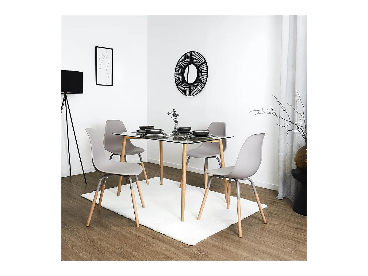 FLUK - Lot de 6 Chaises Polypropylène Taupe et Bois