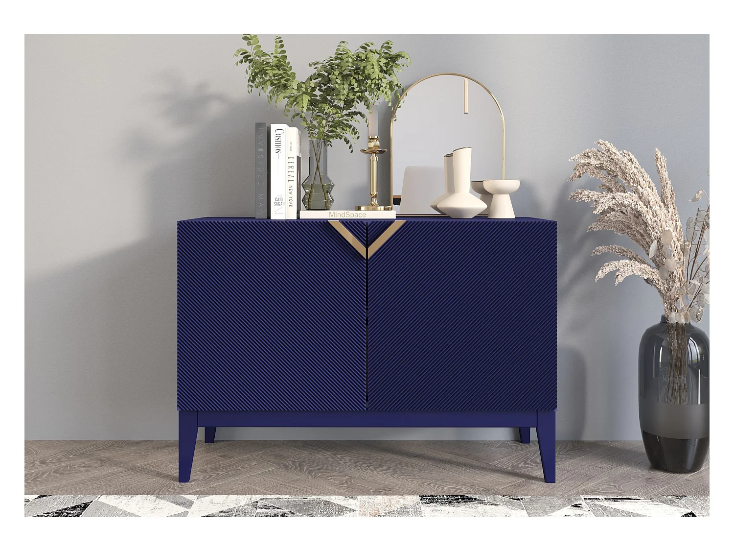 Buffet en bois DEMI LONG 2D / bleu marine noble / 100,5 cm