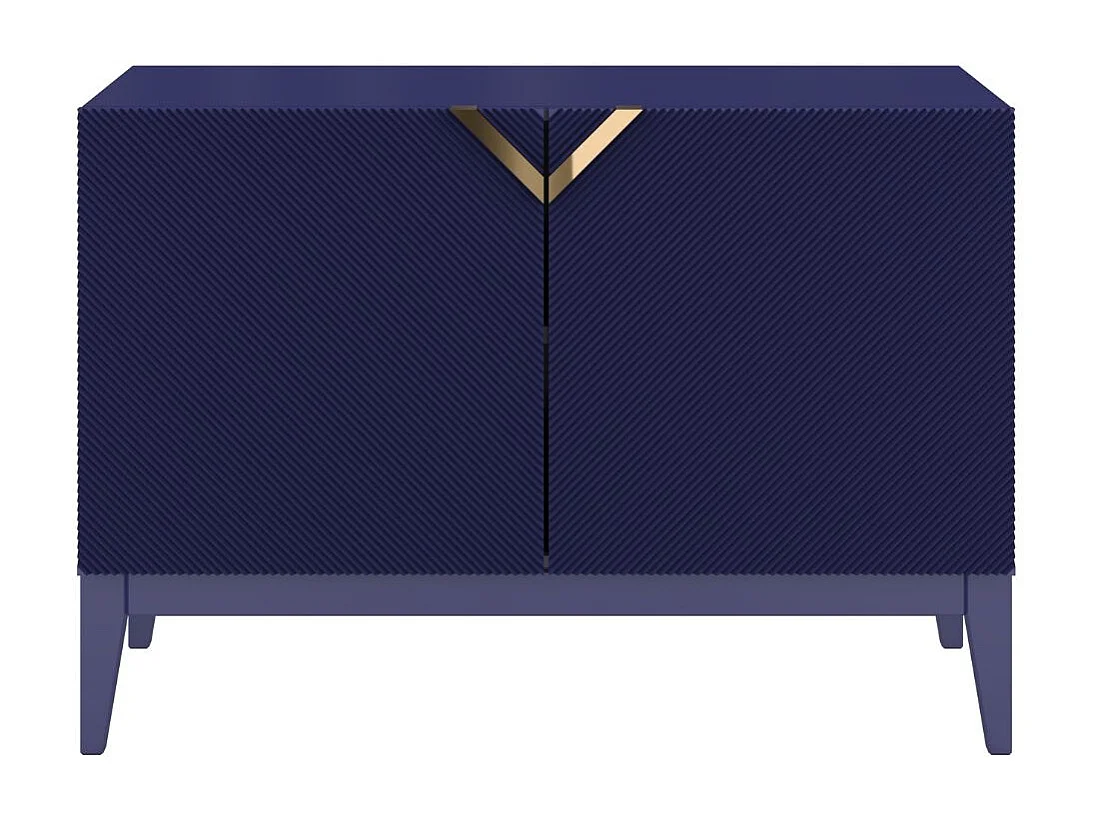 Sideboard Demi 2d long, marinblau-gold, mit gefrästen fronten, massive buche