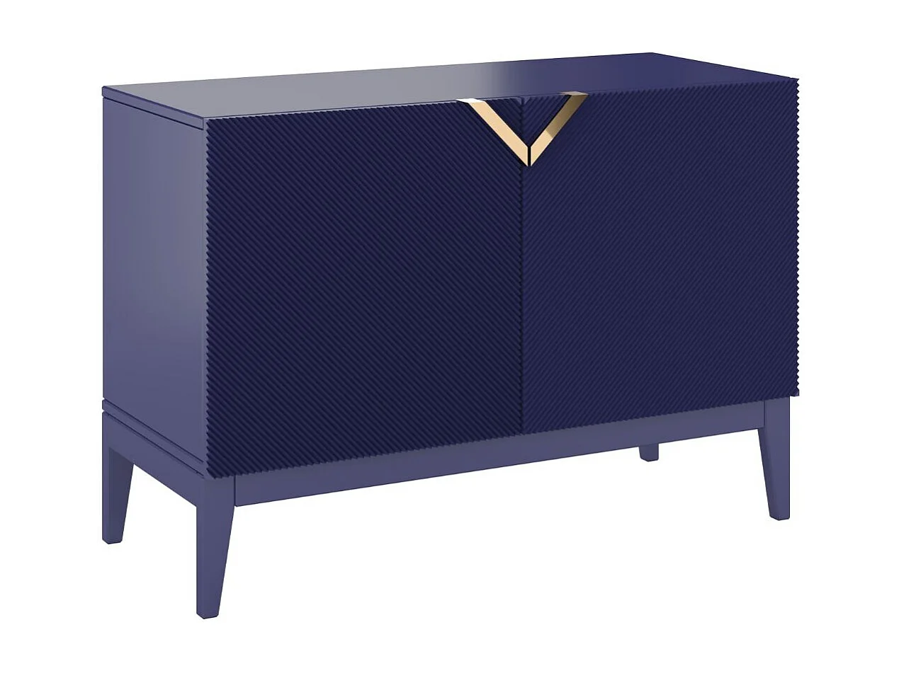 Sideboard Demi 2d long, marinblau-gold, mit gefrästen fronten, massive buche