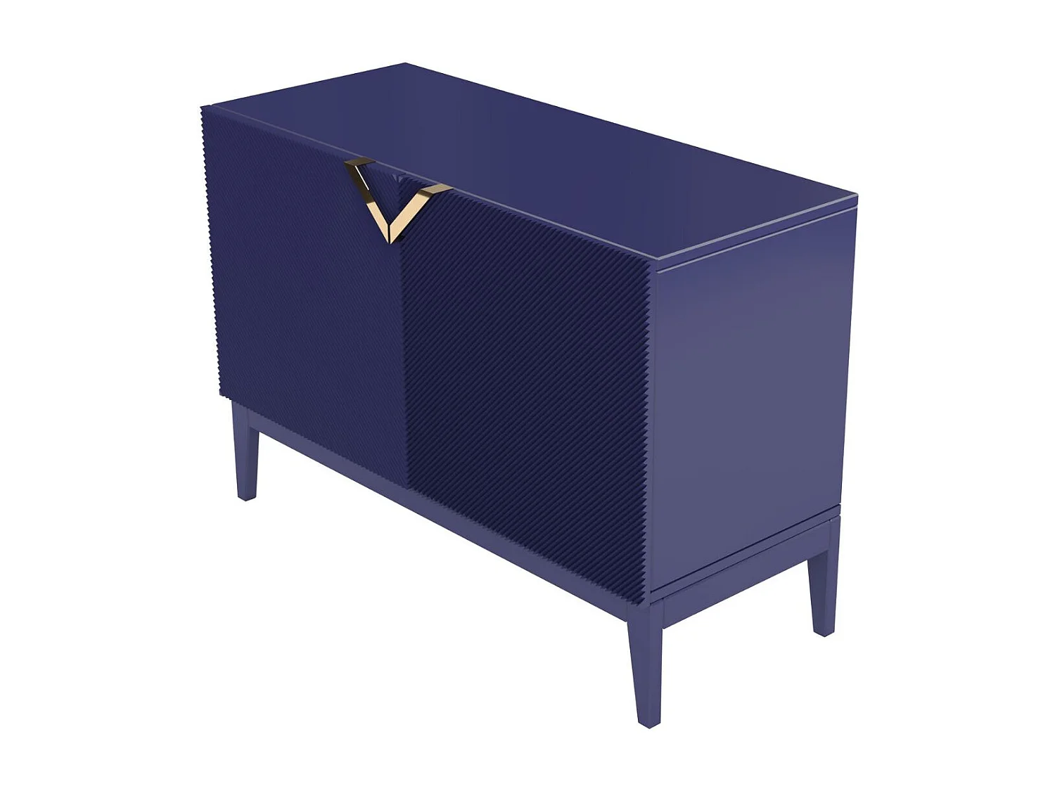 Sideboard Demi 2d long, marinblau-gold, mit gefrästen fronten, massive buche