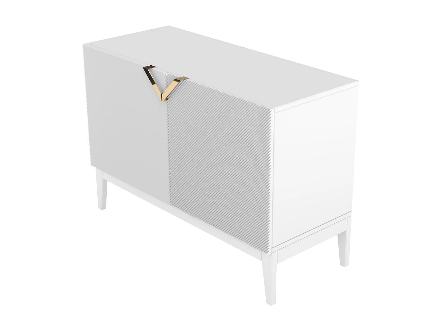 Sideboard Demi 2d long, weiß-gold, mit gefrästen fronten, massive buche