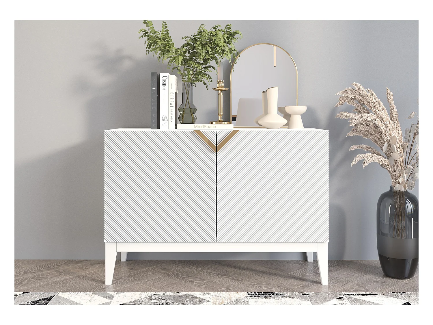 Buffet en bois DEMI LONG 2D / blanche + pieds blancs / 100,5 cm