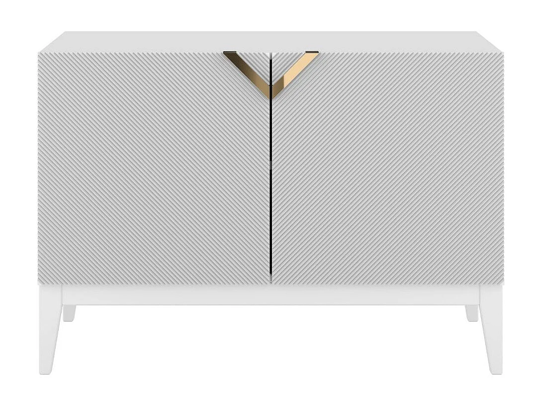 Sideboard Demi 2d long, weiß-gold, mit gefrästen fronten, massive buche