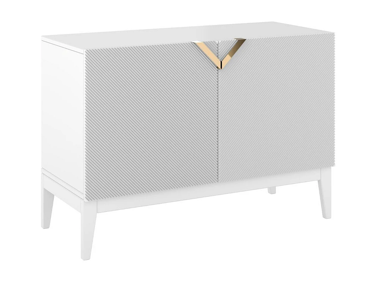 Sideboard Demi 2d long, weiß-gold, mit gefrästen fronten, massive buche