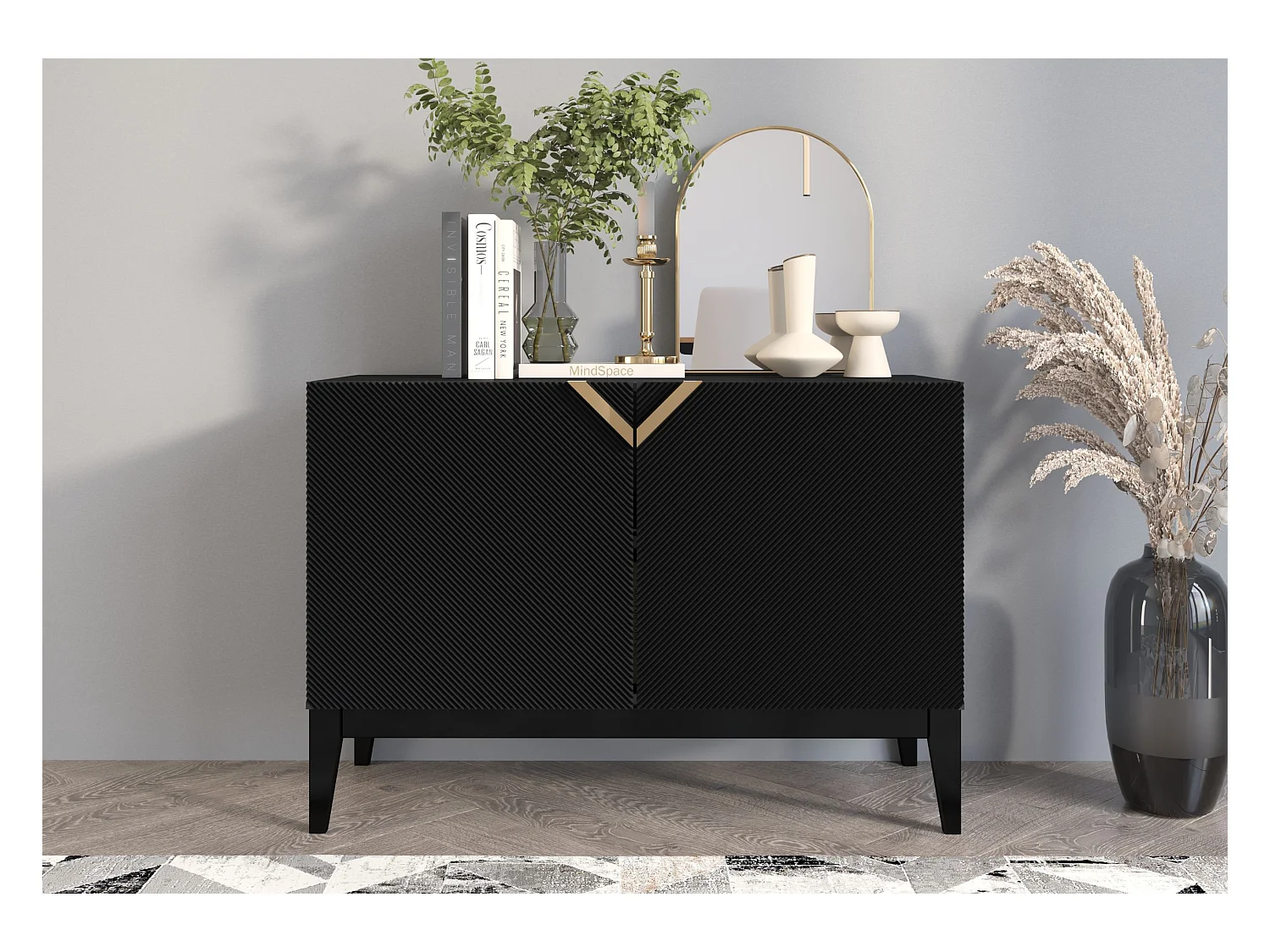 Buffet en bois DEMI LONG 2D / noire / 100,5 cm