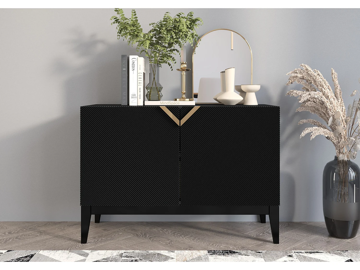 Buffet en bois DEMI LONG 2D / noire / 100,5 cm