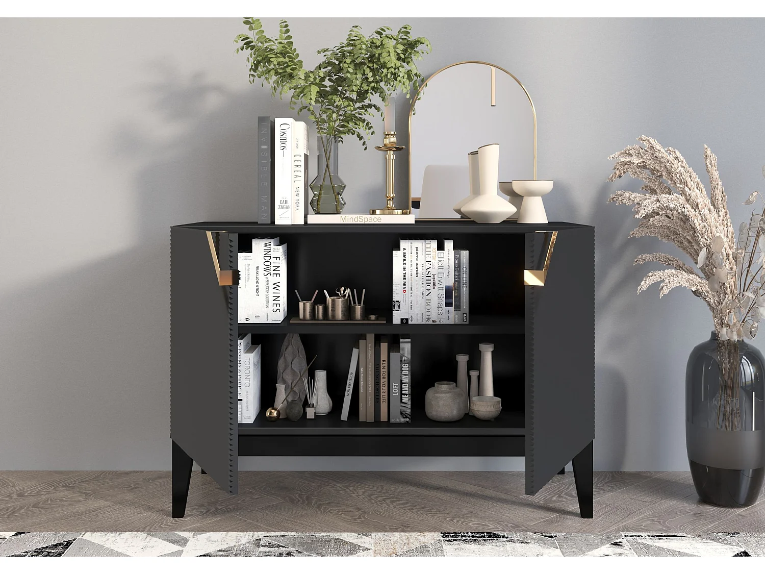 Buffet en bois DEMI LONG 2D / noire / 100,5 cm