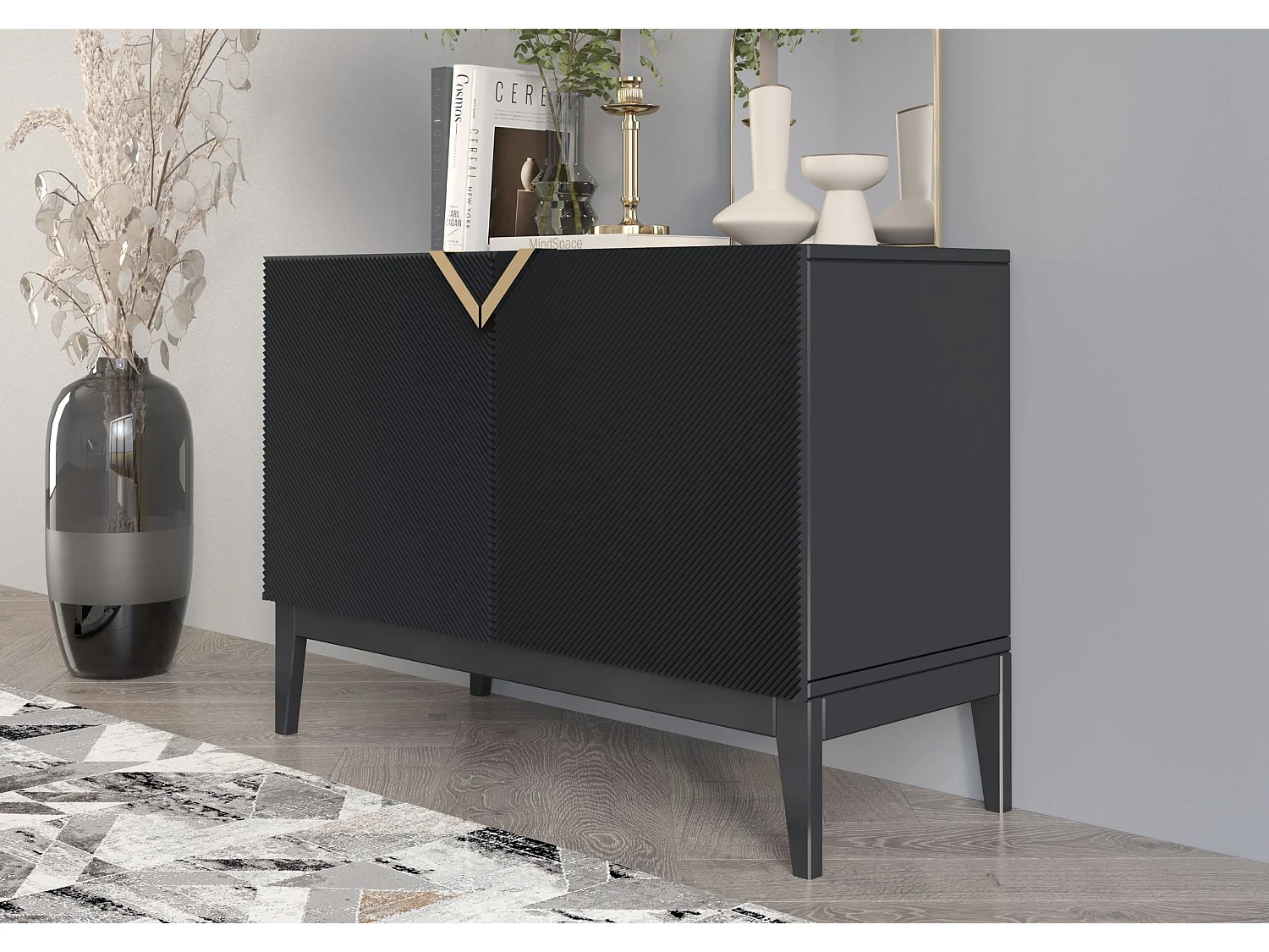 Buffet en bois DEMI LONG 2D / noire / 100,5 cm