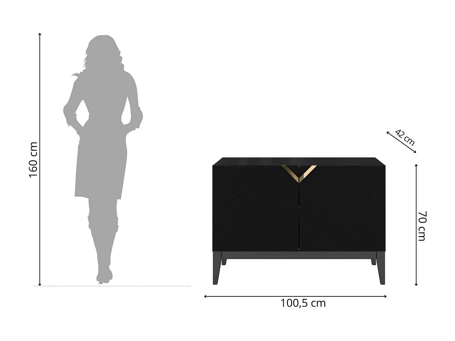 Buffet en bois DEMI LONG 2D / noire / 100,5 cm