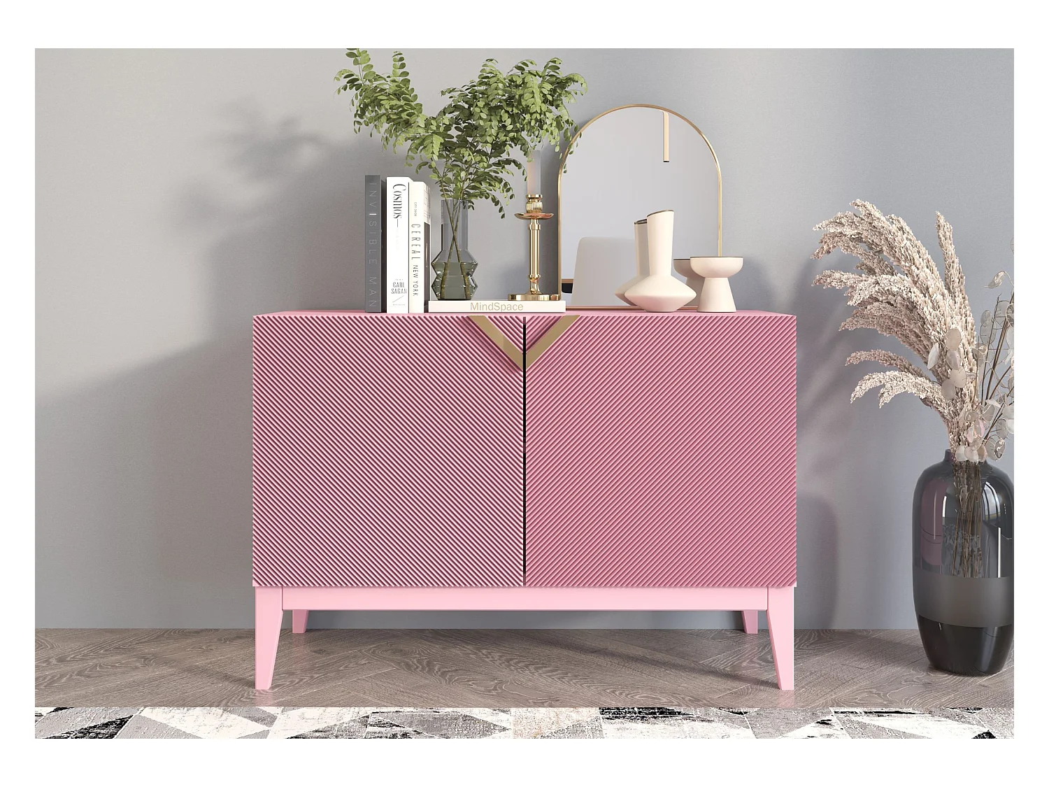 Buffet en bois DEMI LONG 2D / rose poudré / 100,5 cm