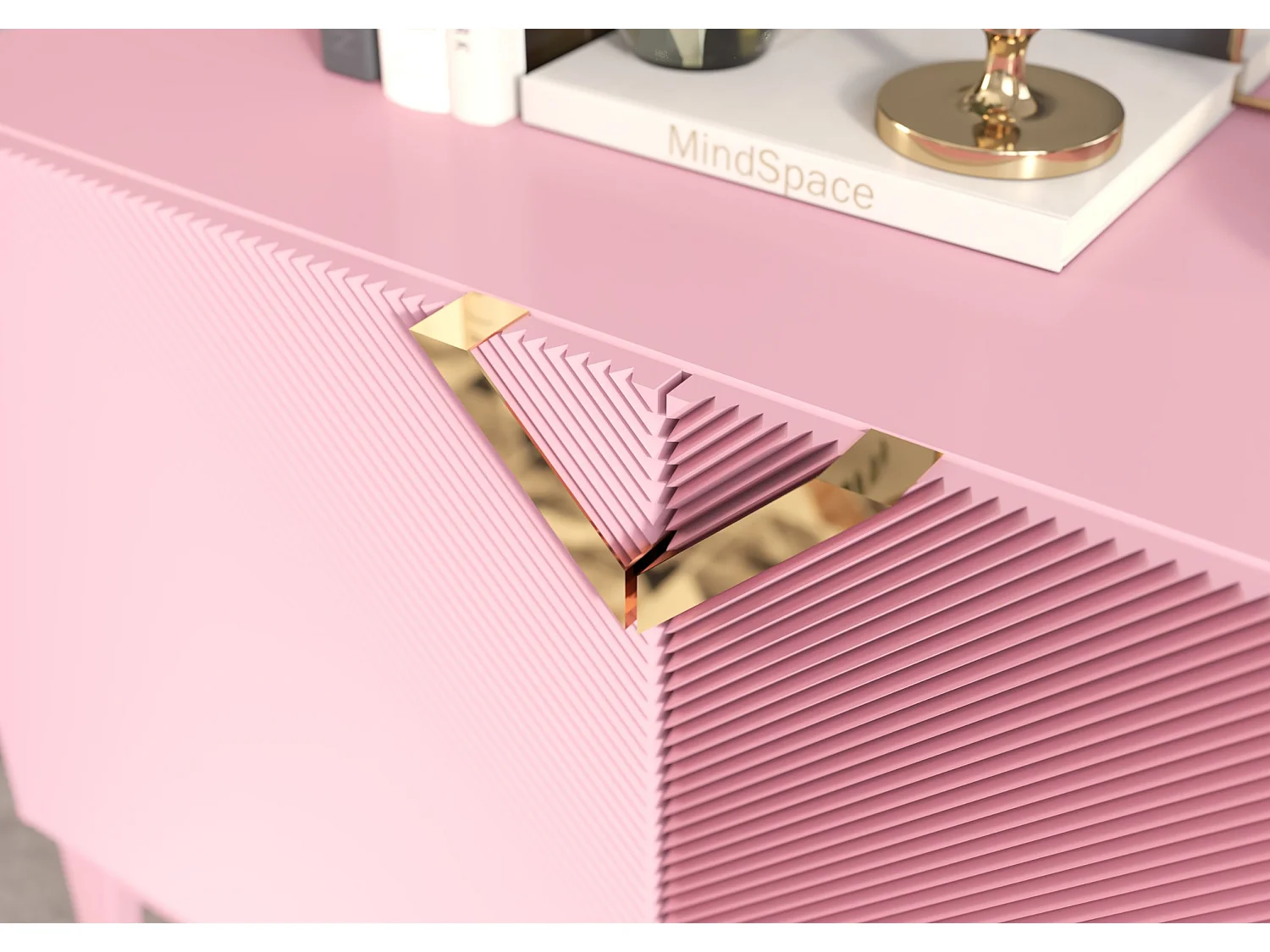 Sideboard Demi 2d long, pink-gold, mit gefrästen fronten, massive buche