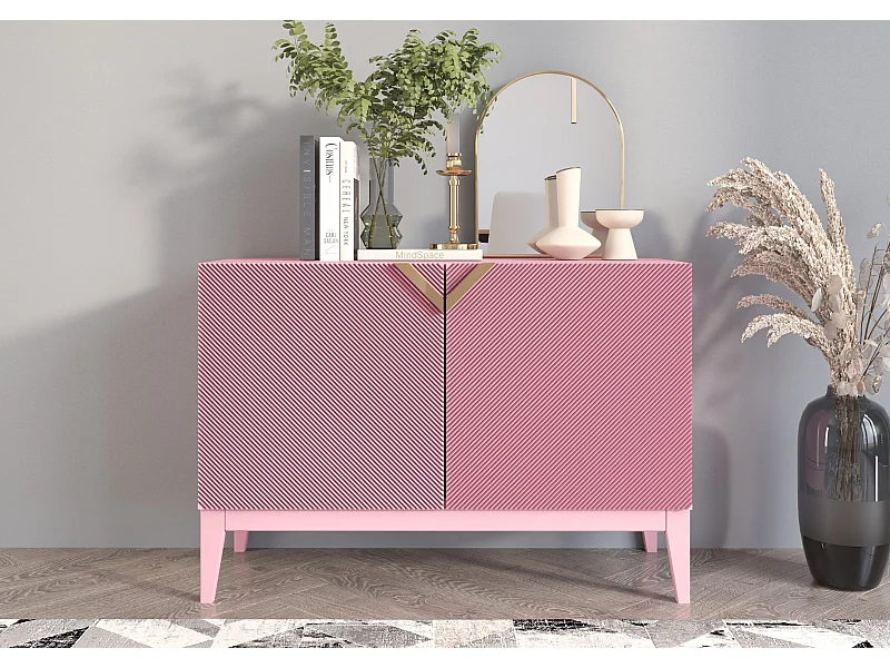 Sideboard Demi 2d long, pink-gold, mit gefrästen fronten, massive buche