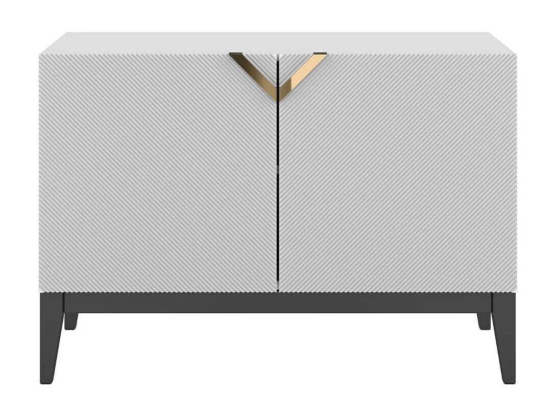 Sideboard Demi 2d long, weiß-schwarz-gold, mit gefrästen fronten, massive buche