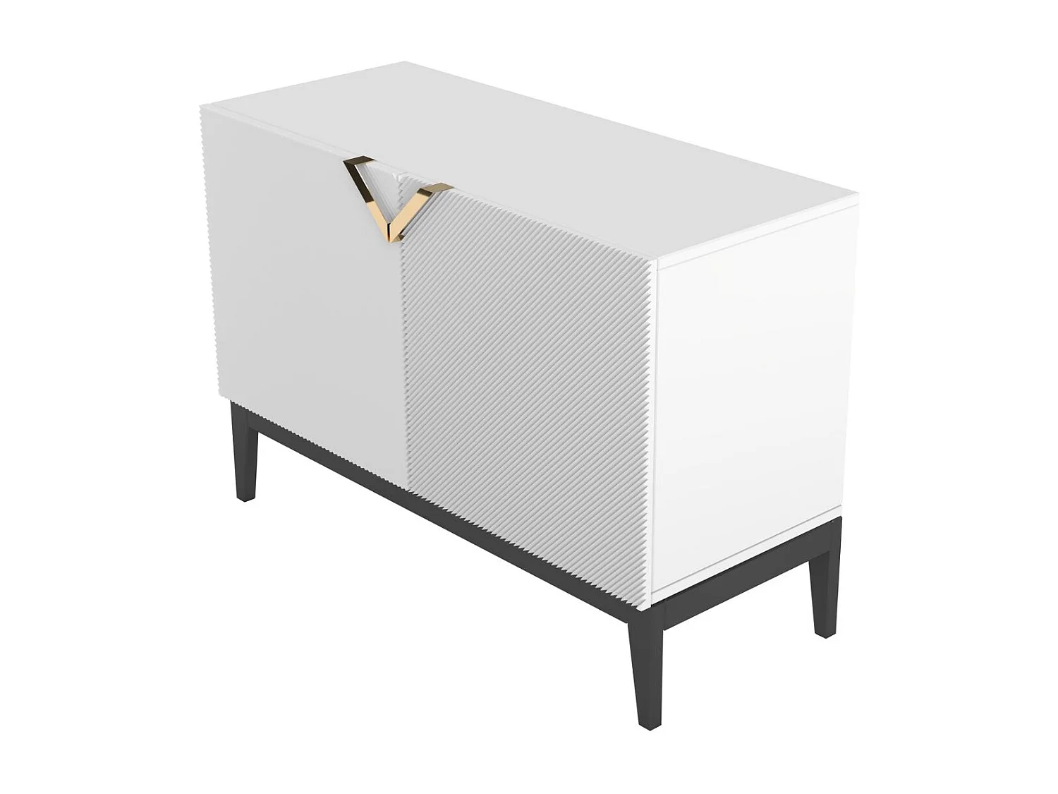 Sideboard Demi 2d long, weiß-schwarz-gold, mit gefrästen fronten, massive buche