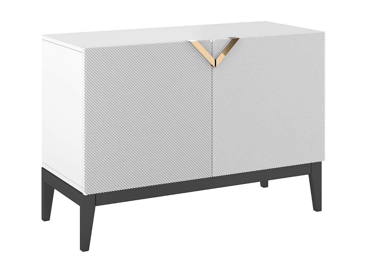 Sideboard Demi 2d long, weiß-schwarz-gold, mit gefrästen fronten, massive buche