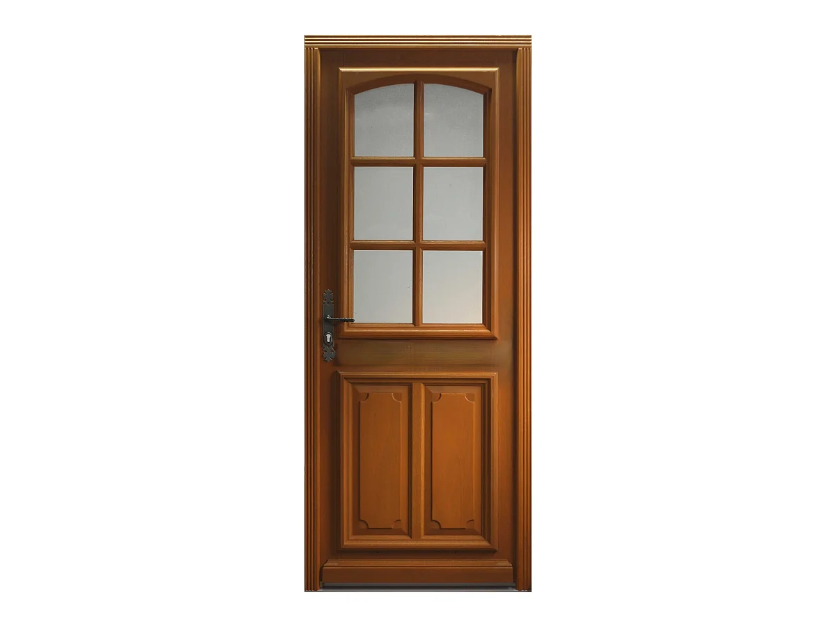 Porte D'Entree Bois Vitree, Marine, H,200Xl,80  P, Droit + Poignée Et Barillet (Ref 010403Rfp)Cotes Tableau