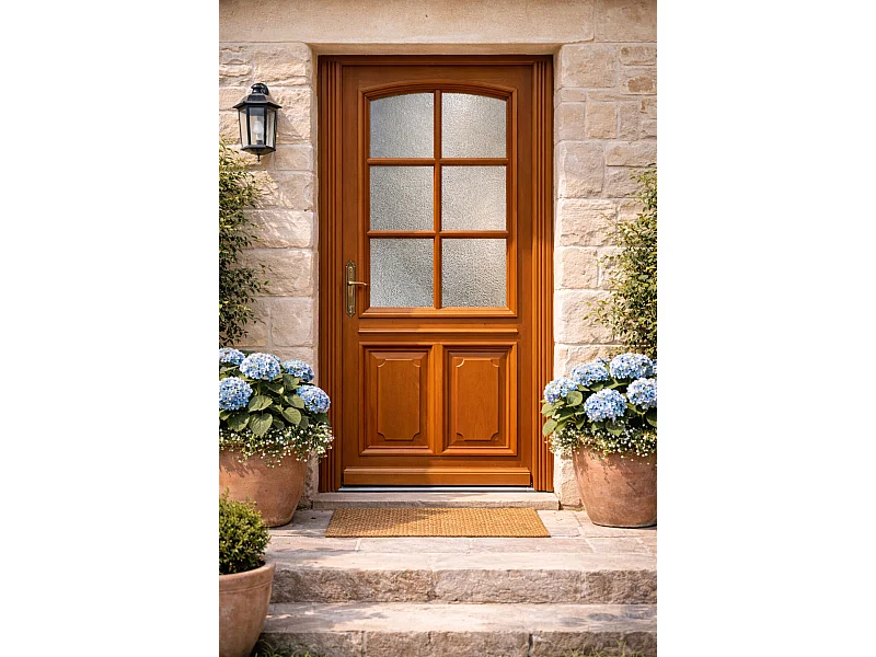 Porte D'entrée Bois Vitrée Marine, H,200xl,80 Côte Tableau, P.droit, Poignée, Barillet Gd Menuiseries