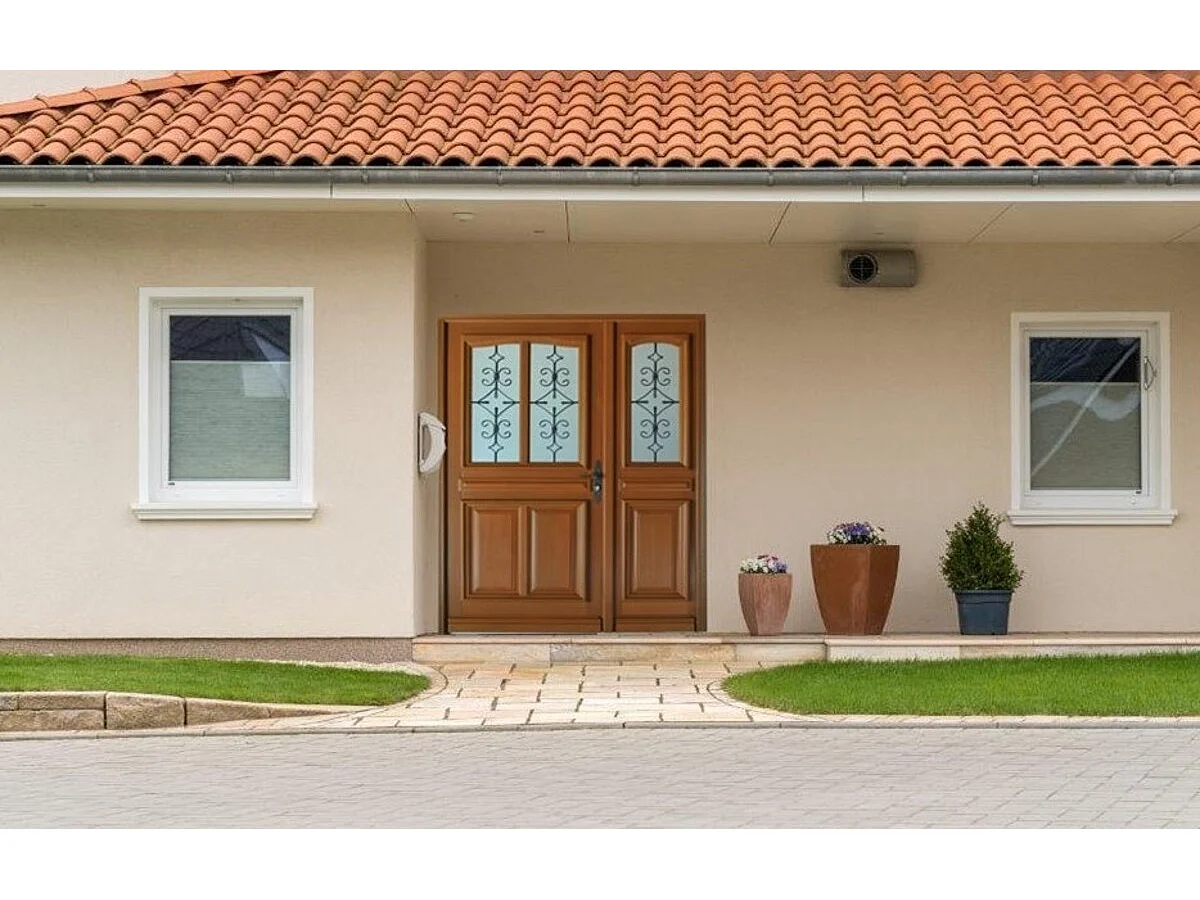 Porte d'entree Bois Tiercee vitree Vauban H215 x L120 p,gauche + Poignee Et Barillet (ref 010403RFP) Cotes Tableau