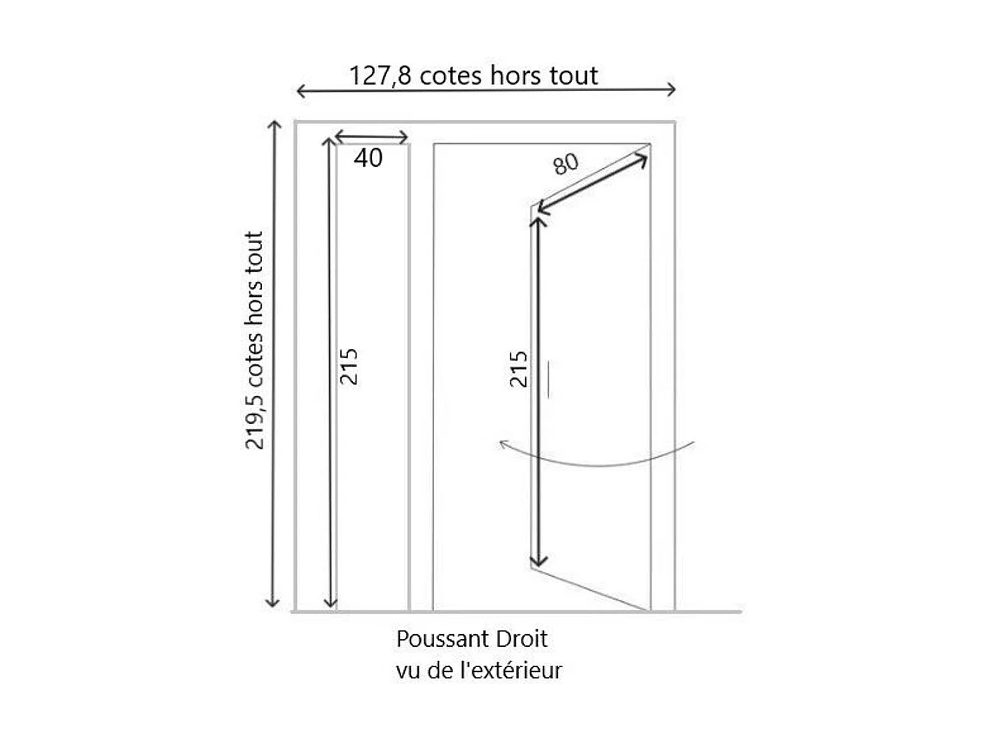 Porte d'entree Bois Tiercee vitree Vauban H215 x L120 p,gauche + Poignee Et Barillet (ref 010403RFP) Cotes Tableau