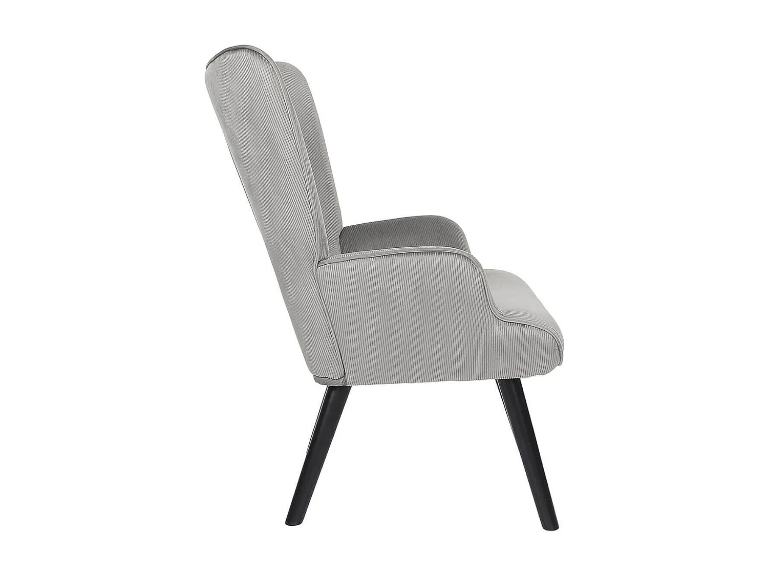 HAMZA - Fauteuil Tissu velours côtelé gris clair et piétement hévéa laqué noir