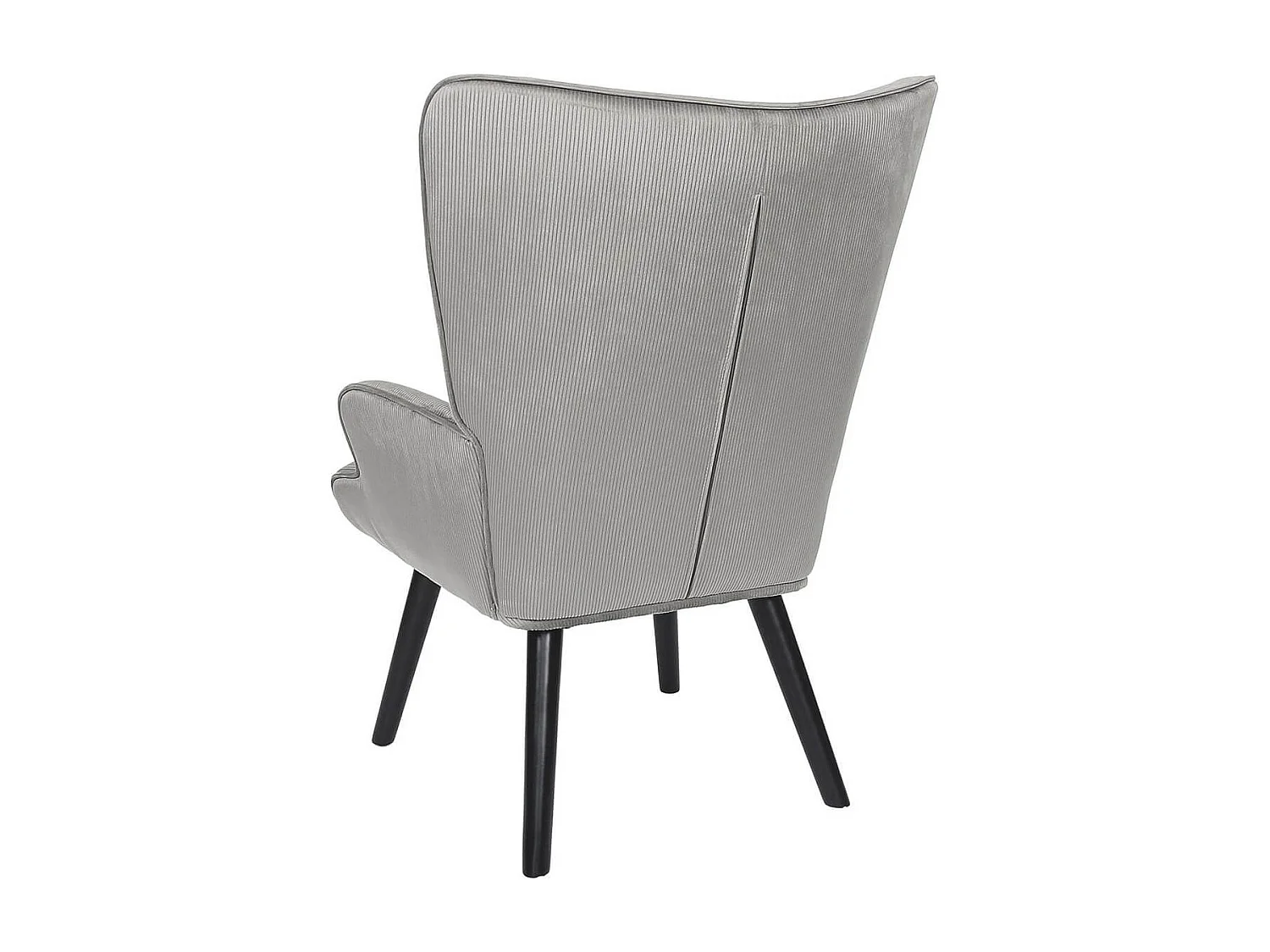 HAMZA - Fauteuil Tissu velours côtelé gris clair et piétement hévéa laqué noir
