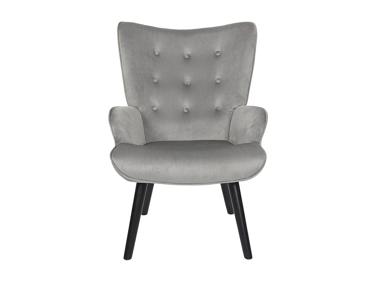 HAMZA - Fauteuil Tissu velours côtelé gris clair et piétement hévéa laqué noir