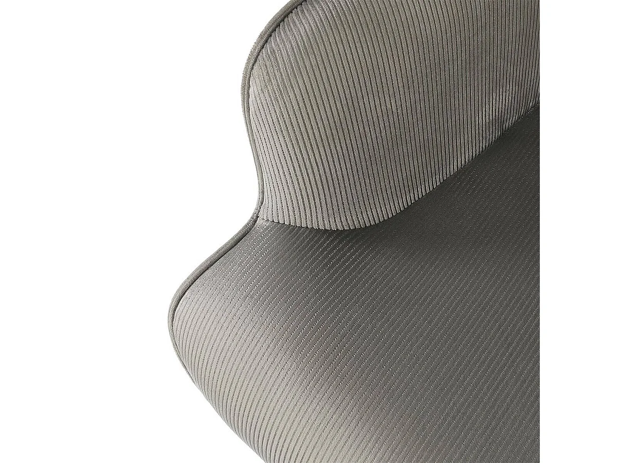 HAMZA - Fauteuil Tissu velours côtelé gris clair et piétement hévéa laqué noir