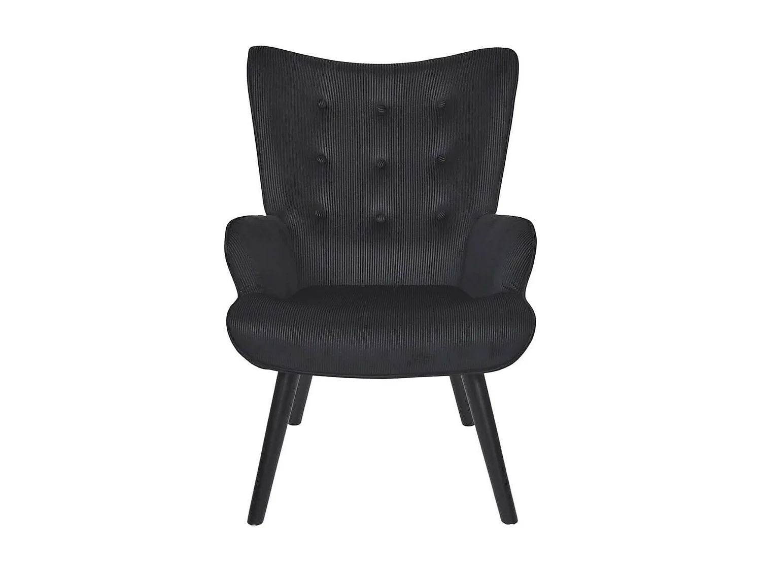 HAMZA - Fauteuil Tissu velours côtelé noir et piétement hévéa laqué noir
