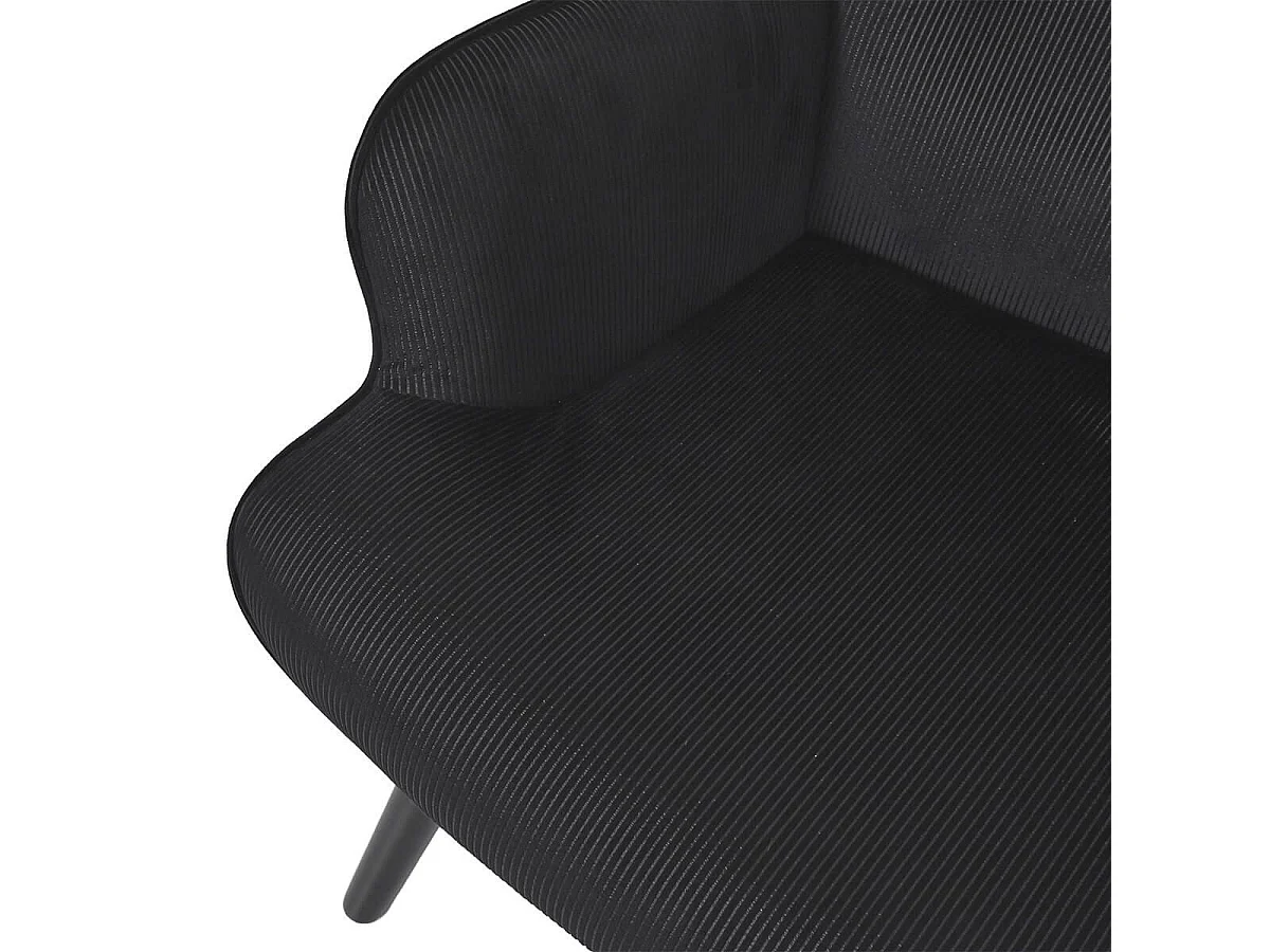 HAMZA - Fauteuil Tissu velours côtelé noir et piétement hévéa laqué noir