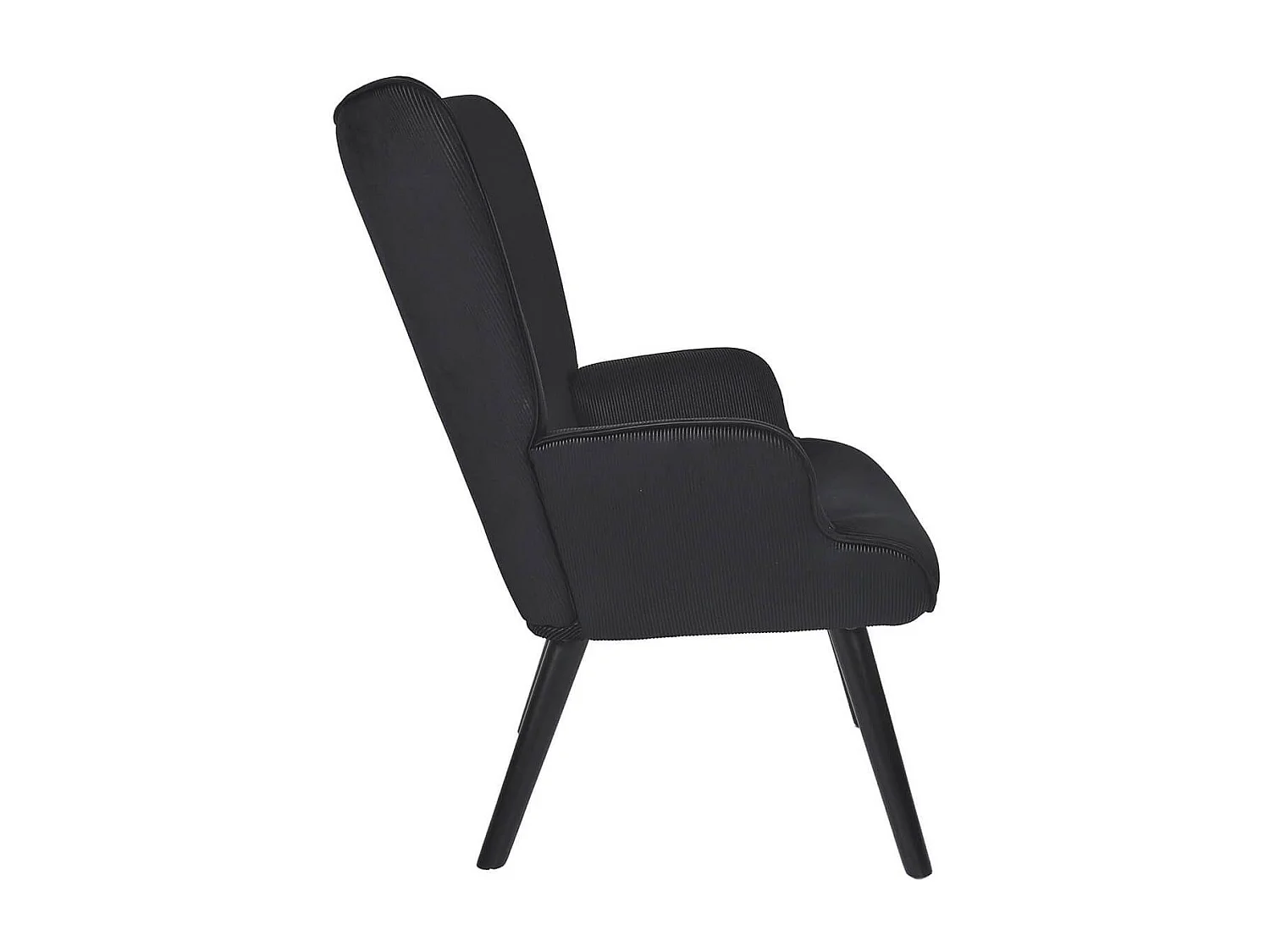 HAMZA - Fauteuil Tissu velours côtelé noir et piétement hévéa laqué noir
