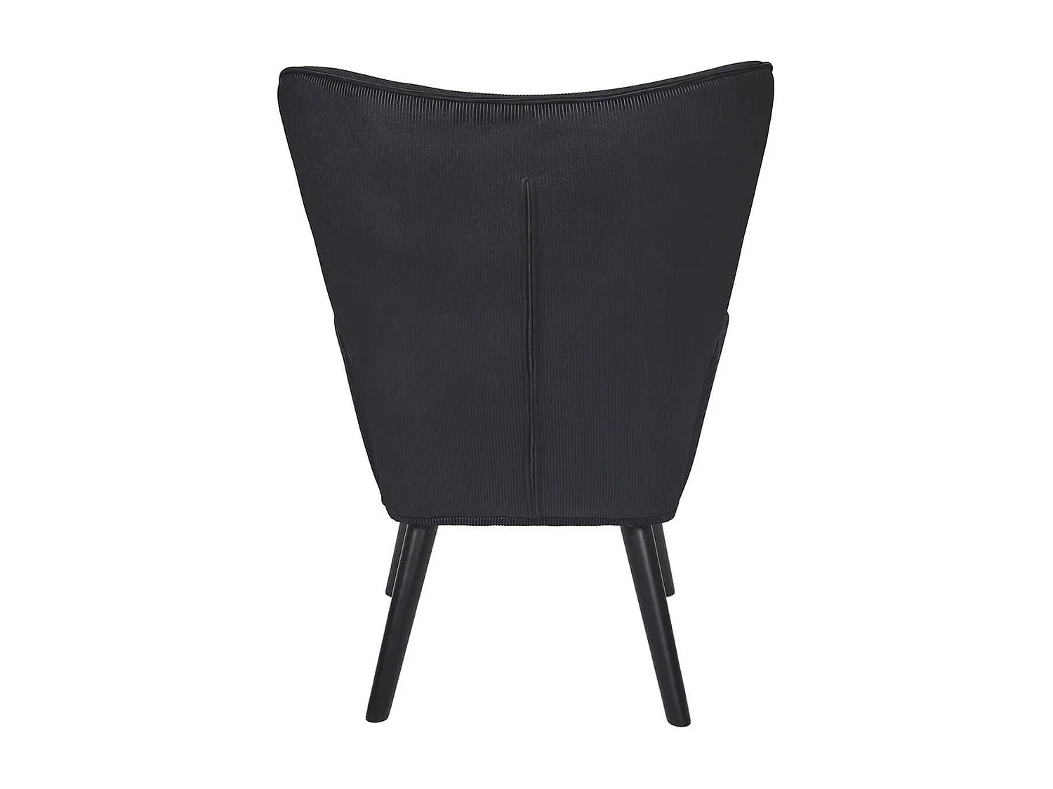 HAMZA - Fauteuil Tissu velours côtelé noir et piétement hévéa laqué noir