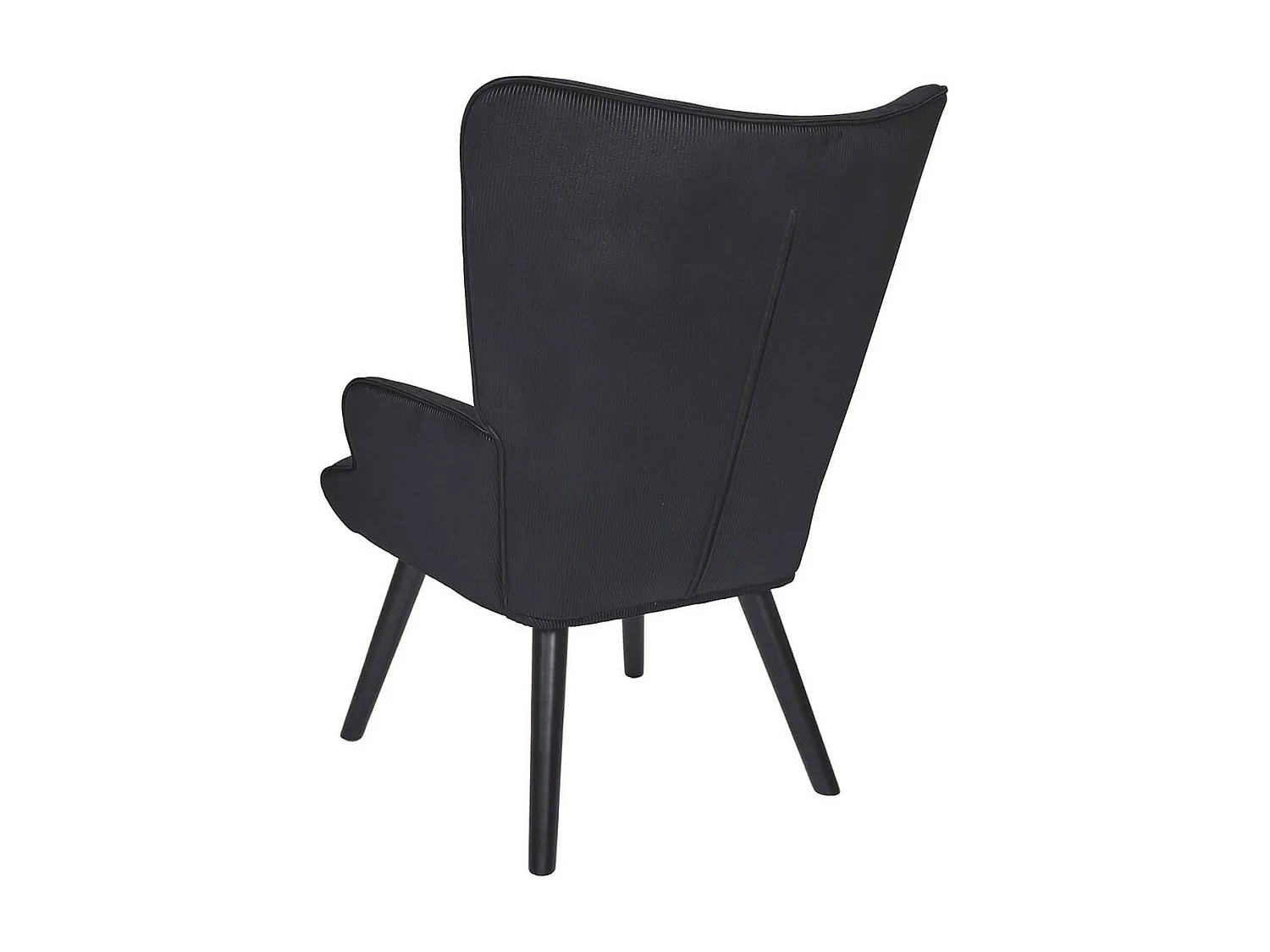 HAMZA - Fauteuil Tissu velours côtelé noir et piétement hévéa laqué noir