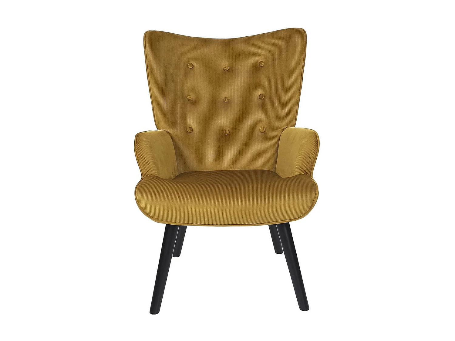 HAMZA - Fauteuil Tissu velours côtelé moutarde et piétement hévéa laqué noir