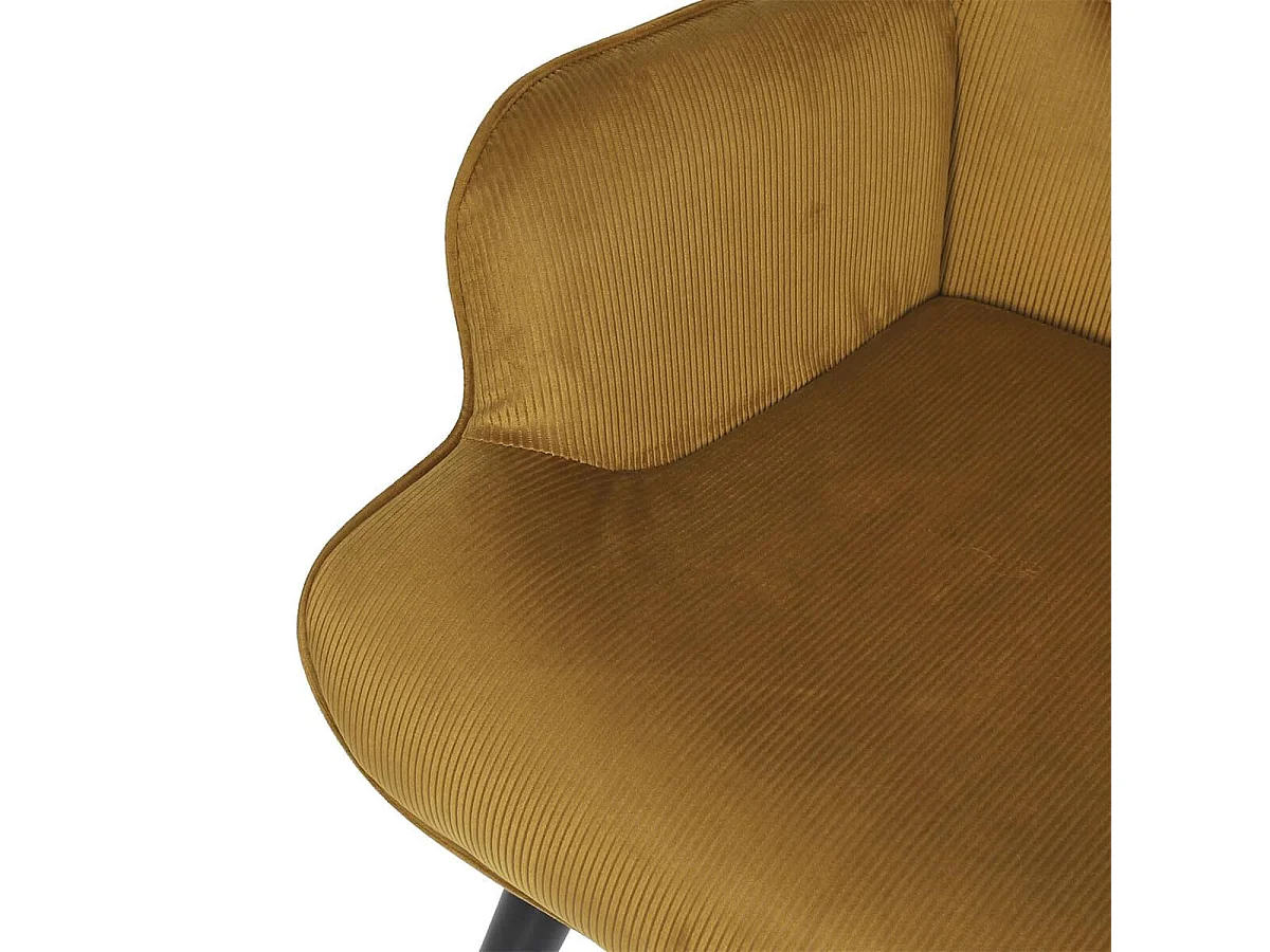 HAMZA - Fauteuil Tissu velours côtelé moutarde et piétement hévéa laqué noir