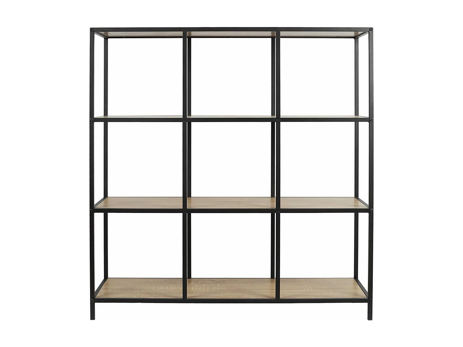 ELIAS - Etagère 9 cases en métal noir et plateaux MDF aspect bois