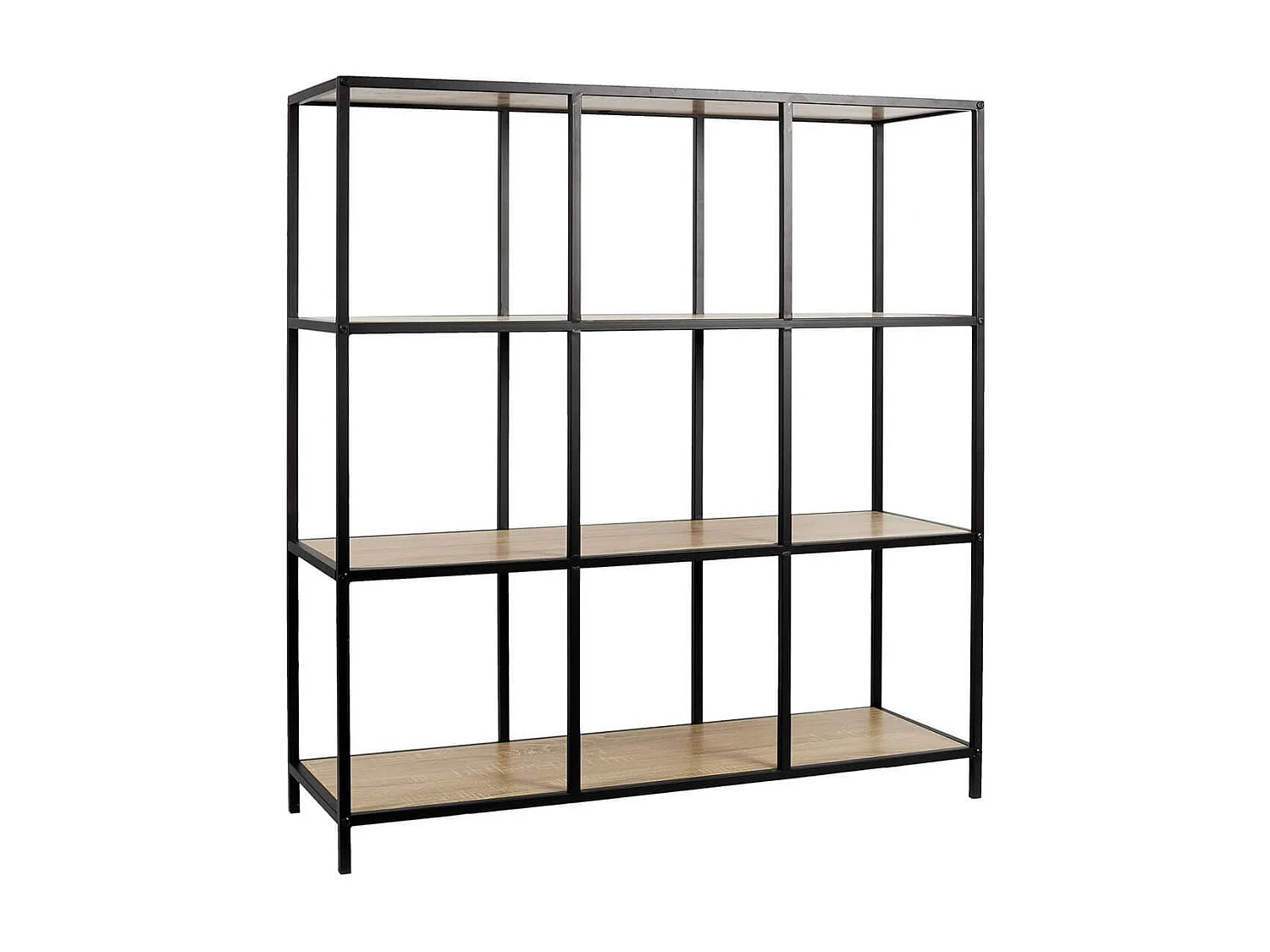 ELIAS - Etagère 9 cases en métal noir et plateaux MDF aspect bois