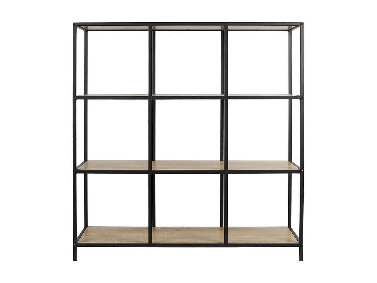 ELIAS - Etagère 9 cases en métal noir et plateaux MDF aspect bois